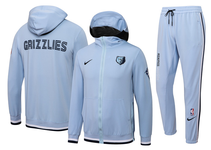 Men's Memphis Grizzlies 75th Anniversary Blue Performance Showtime Full-Zip Hoodie Jacket And Pants Suit